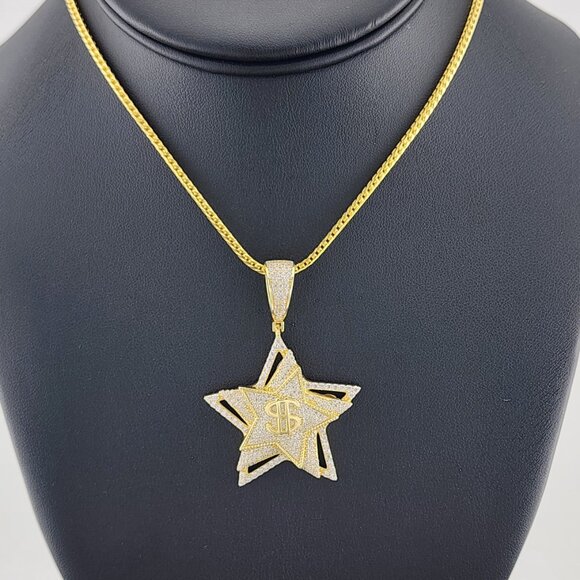 925 Silver Triple Star Dollar Pendant – Trendy & Icy - Picture 1 of 5